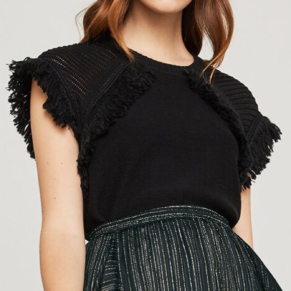 BCBGMAXAZRIA Pointelle-Sleeve Fringed Sweater - Picture 4 of 6